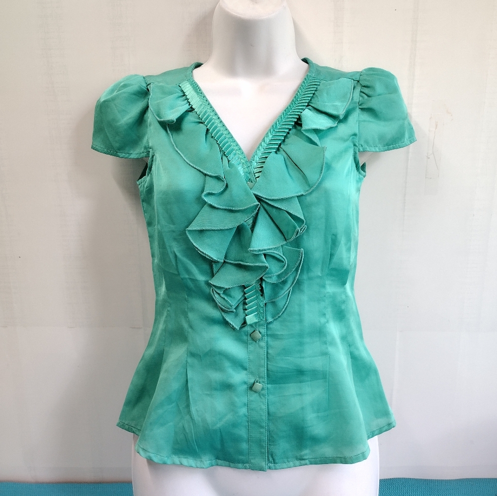 NWT Peppe Peluso Short Sleeves Blouse Button up Satin Size S